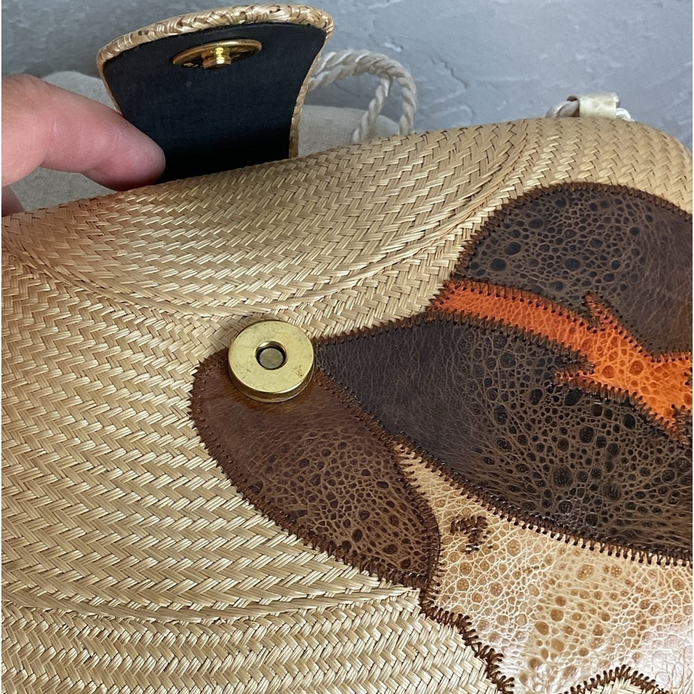 Women’s Vintage Straw Clam Shell Purse Lady Profile Decoration Cord Strap - Picture 4 of 12